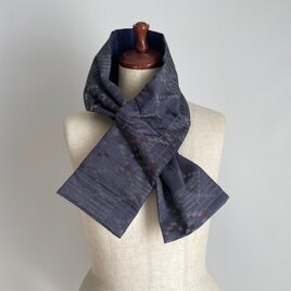 【1点もの】着物 襟巻き ネックウォーマー -ウール交織の着物 濃い紫にグレー & 木綿 紺（ヴィンテージ） NW551