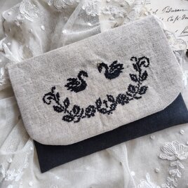 クロスステッチ*リネン*通帳ケース