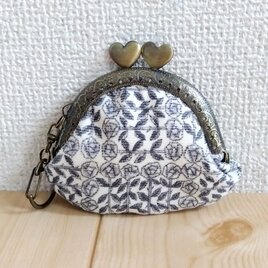 リバティ　がま口ミニポーチ　コインケース　キーホルダー　8.5cmハート口金　アクセサリーケース　スリーピング　グレー　574