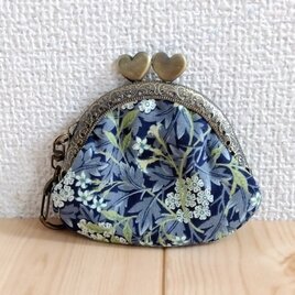 ウィリアムモリス　がま口ミニポーチ　コインケース　8.5cmハート口金　アクセサリーケース　ジャスミン　ネイビー　576