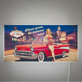 【オーダー無料】アメ車 ラスベガス ピンナップガール ガレージ キャデラック 照明 ランプ 看板 置物 雑貨 ライトBOX