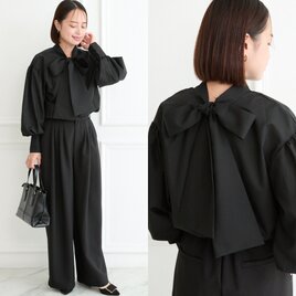 式典〜普段着も◎　前後2Way ふんわりボウタイ ブラウス シワになりにくい ブラック 0453BK