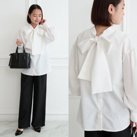 式典〜普段着も◎　前後2Way ふんわりボウタイ ブラウス シワになりにくい ホワイト 0453WH