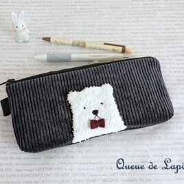 可愛い白くまペンケース（紺コーデュロイ）