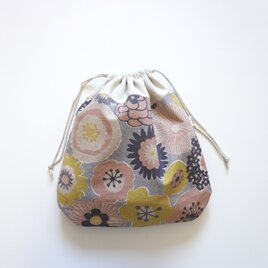 大きな巾着　グレイシュなお花