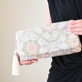 【西陣織・服部織物製蜀江文に雲取り・花唐草模様　シルク帯リメイク 2Wayクラッチ＆ハンドバッグ】結婚式、パーティーにも
