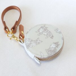 リバティプリント小銭入れ　　ミャオウ（ベージュ）A