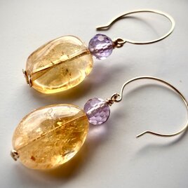 シトリンとアメジストのピアス