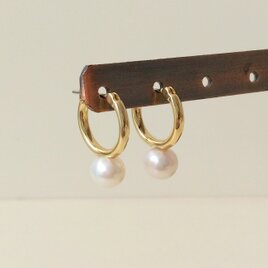 淡水パールフープピアス（ステンレスポスト）