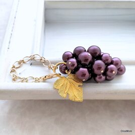 葡萄のバッグチャーム（リーフマンテル／ボルドー）GLD