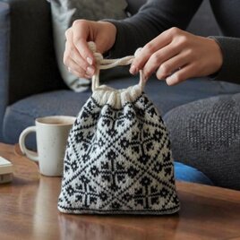 北欧柄手編み巾着/シェットランドウール