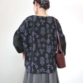 着物のバックテールブラウス・ボリューム袖（袖に絽・M~L)