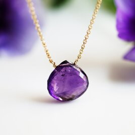 大粒・極上発色★アメジストのマロンカット14KGFネックレス　～花紫（はなむらさき）