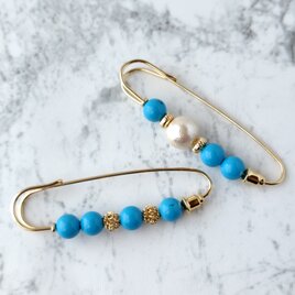 ターコイズ＊天然石のストールピン