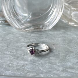 R417-ヴィンテージリング U.S.A. 1960's SILVER G Amethyst Color Cut Glass