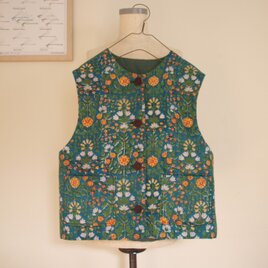 インド綿×リネン リバーシブルキルトベスト *グリーン* size FREE