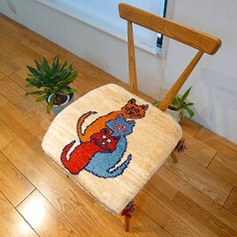 ペルシャ　ギャッベ　ミニマット　ラグ　横43x41.5cm　厚み 2.50cm　3匹の猫　T7261G