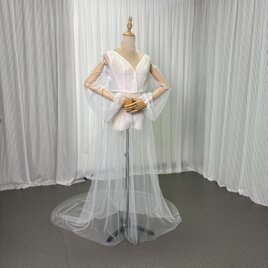 オーバードレス Vネック ロングスリーブ ファスナー オートクチュール 前撮り 結婚式 マタニティドレス