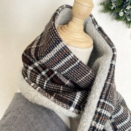 ＊ティペットマフラー＊ウールチェック×ボア/ミニマフラー