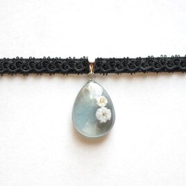 【受注製作】レジンアート　ドロップモチーフとタティングレースとベルベットリボンのチョーカー〈異郷の涙〉