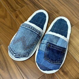 女性用★洗濯機丸洗いOK★スリッパ•室内履き★デニムリメイク　ルームシューズ