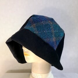 魅せる帽子☆ふんわり暖か♪ウールラメニッのバイカラークロッシュ～ブラック&格子柄