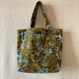 型染め　肩掛け帆布トート「花ねこ」