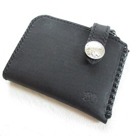 《biker mono》墨色・Ｌ字ファスナー・ショートウォレット・オイルレザー・0501