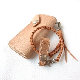 《牛革》ワンオフ！エンボス加工・サドルレザー・ロングウォレット・セット016