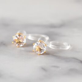 ホワイトトパーズの立爪ソリティアイヤリング(ノンホールピアス)～4mm