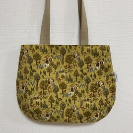 A 4対応　ラウンドトートバッグ　細畝コーディロイ　森の風景