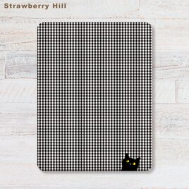 ギンガムチェック と 黒猫 iPadケース  軽量 背面クリア あいぱっどけーす スタンド機能