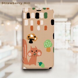 リス　イラスト　ベルトなし 帯なし ベルトレス 手帳型 iPhone スマホ ケース カバー