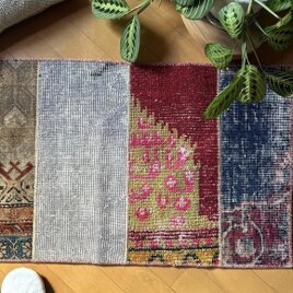 46.5×91 5分割されたパッチワークラグ　トルコヴィンテージラグ