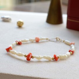 K18 赤珊瑚とバロックパールのブレスレット