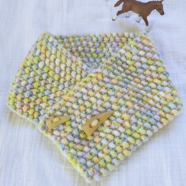 温かいダッフルショートマフラー【オレンジ＆ライトグリーン系】