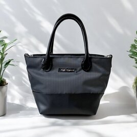 普段使い◎ナイロンレザーハンドバッグ　トート　皮 革 2way  ミニ　小ぶり　ブラック黒　通勤　お仕事　