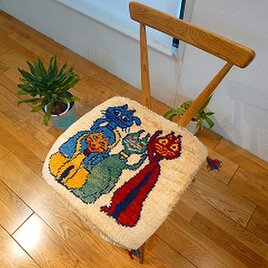 ペルシャ　ギャッベ　ミニマット　ラグ　横41.5x41.5cm　厚み 2.55cm　4匹の猫　T8836G