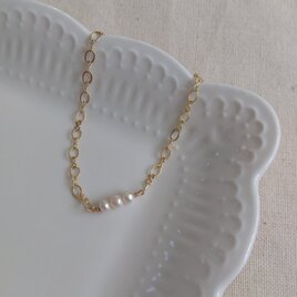 14kgf ３粒淡水パールの∞チェーンブレスレット