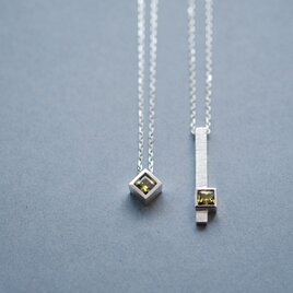 2コset) ペリドット スクエア ペア ネックレス シルバー925