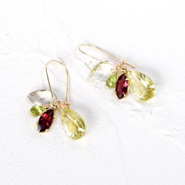 陽光のレイヤー ― レモンクォーツ×ロードライトガーネット ピアス 14kgf