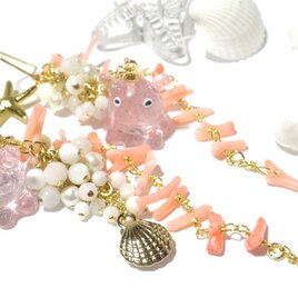 【さくら色】メンダコのアシンメトリーロングピアス