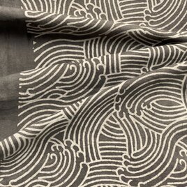 インド ブロックプリント生地 [50cm単位切売] ダブー ウェーブ ブラック 波 渦 海 SA IF0412