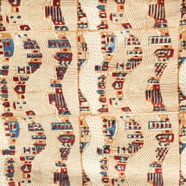 インド ブロックプリント生地 [50cm単位切売] アジュラック 街並み アイボリー地 街 家 建物 SA IF0414