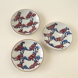 お正月・梅柄三寸小皿(3枚1組)