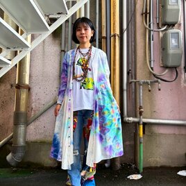 タイダイ 前開き ワンピース 美しいブルーパープルのムラ染めに幻想的な大曼荼羅 HD25-14