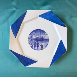 八角形の大皿【ブルークリスマス】