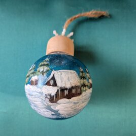 ガラス風クリスマスオーナメント【雪景色】
