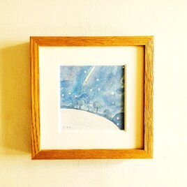 原画・水彩画】 「雲の上の青い空」※木製額縁入り（18㎝角）風景画
