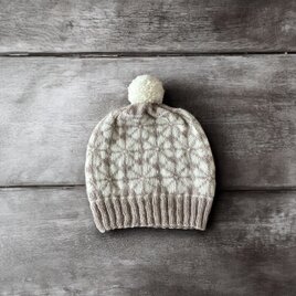 北欧柄手編みニット帽子/シェットランドウール